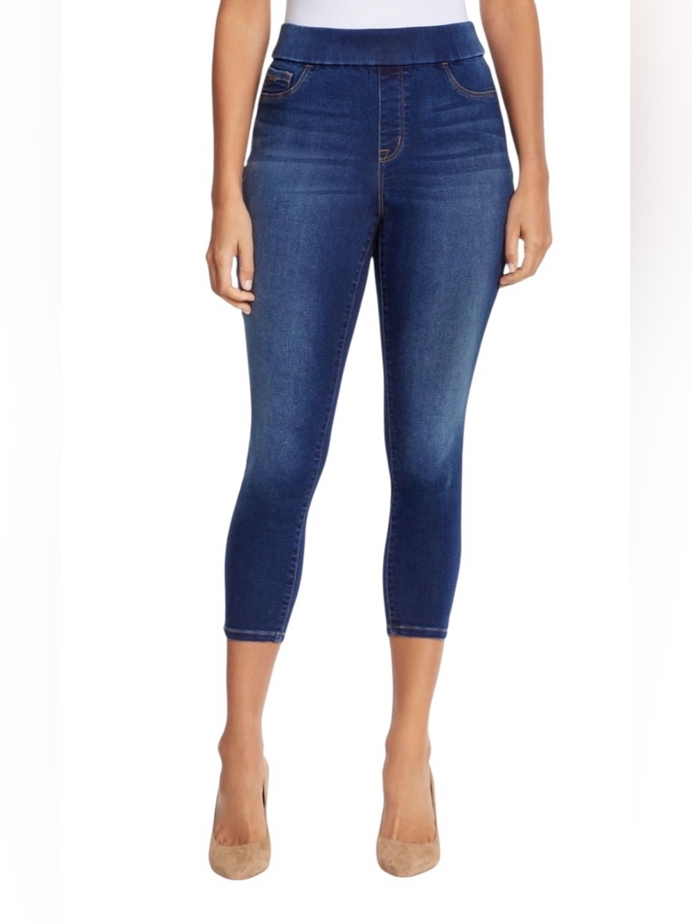 Nine West Heidi Pull On Crop Jeans Dark Wash Sz 16